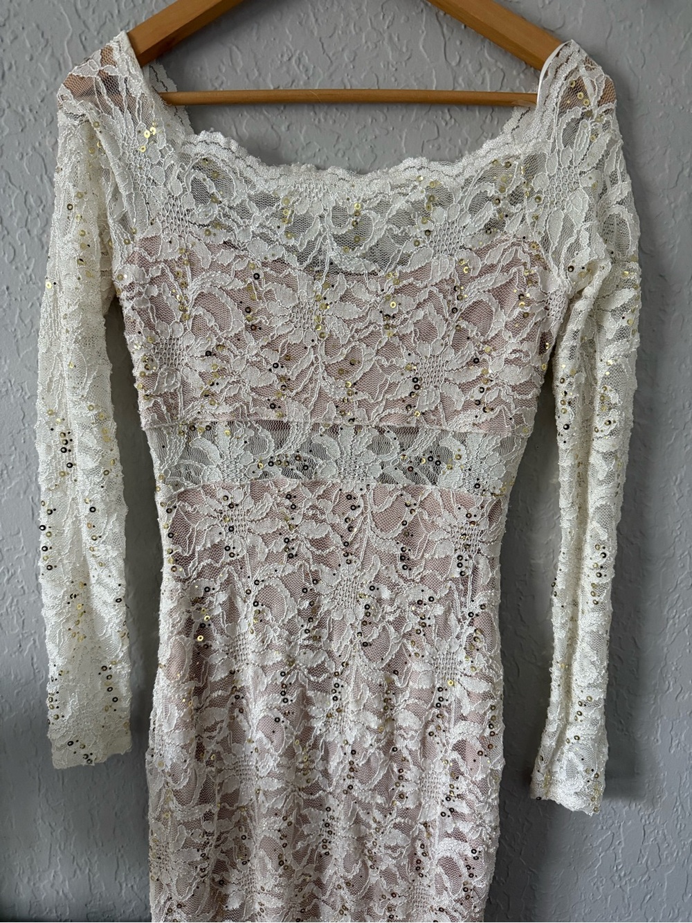 Jump Ivory Lace Sequin Maxi Dress Womens 3/4 Romantic Prom